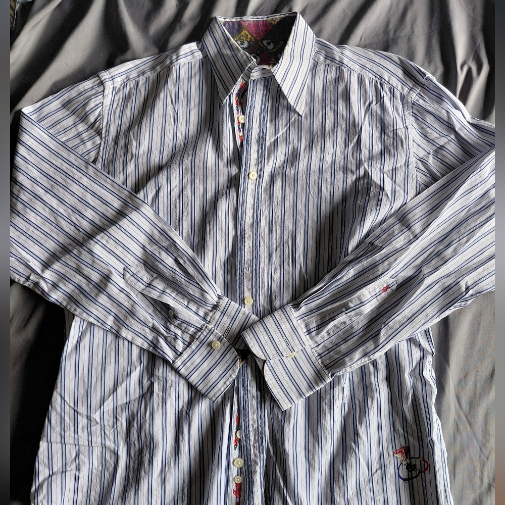 Robert Graham Striped Button-Down Shirt with Floral Accents
